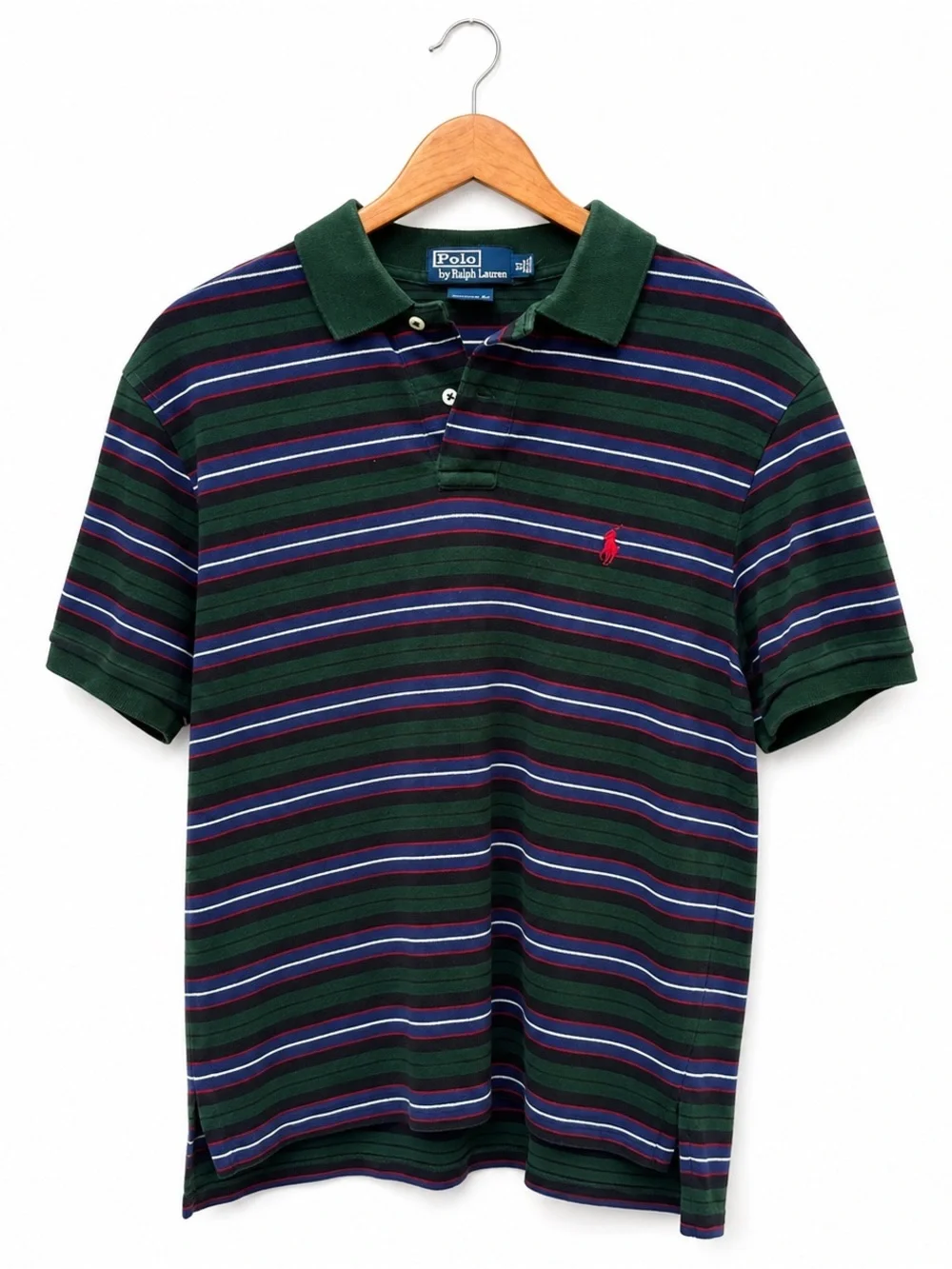 Polo Ralph Lauren Custom Fit Striped Polo Shirt XL Green Blue Red Cotton